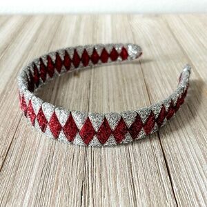 Headband Hand-woven glitter ribbon Red Silver Women Girls